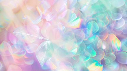 Holographic glitter pastel background with rainbow bokeh lights, shiny sparkles and white space for...