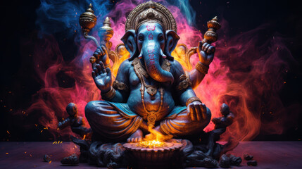 Lord Ganesha, the celebration of Ganesh. Generative AI - obrazy, fototapety, plakaty