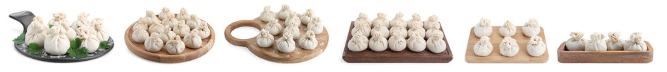 Fototapeta na wymiar Uncooked khinkalis (dumplings) isolated on white, set