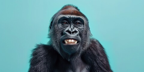 Minimalist Gorilla Portrait on Teal