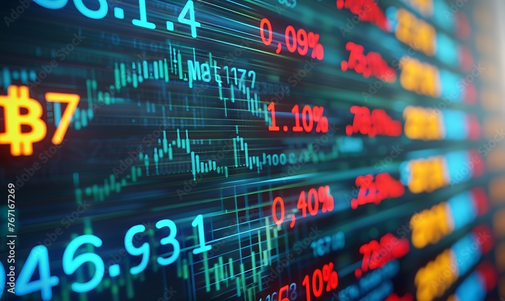 Poster blockchain backdrop cryptocurrency exchange rates spotlighted on digital display