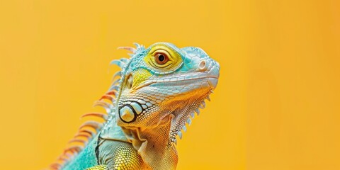 Minimalist Iguana on Orange Background - obrazy, fototapety, plakaty