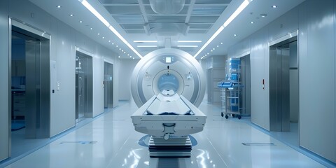 Advanced medical imaging technology displaying a sequence of cerebral MRI scans for neurological diagnosis in a healthcare facility. Concept Healthcare Technology, Medical Imaging - obrazy, fototapety, plakaty
