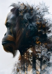 Double Exposure Orangutan in Forest