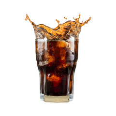 glass of cool cola splash with ice png isolated on transparent background