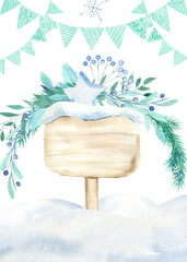 Hand Drawn Watercolor Cute Ready-Made New Year Or Christmas Card