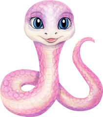 Fototapeta premium Hand Drawn Watercolor Illustration Of Cute Cartoon Snake