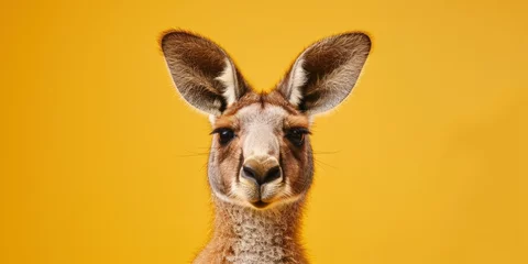 Raamstickers Minimalist Kangaroo on Yellow Background © Аrtranq