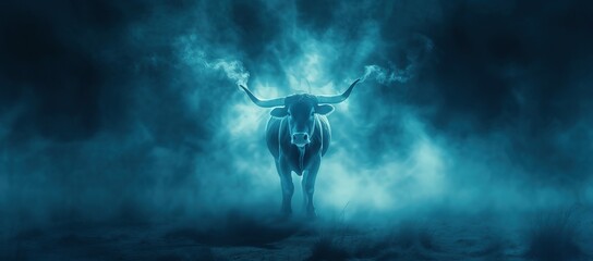 bull on blue business background Original Illustration - obrazy, fototapety, plakaty