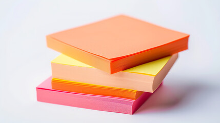 a few multicolor pastel Adhesive Note in orange shades on white Background