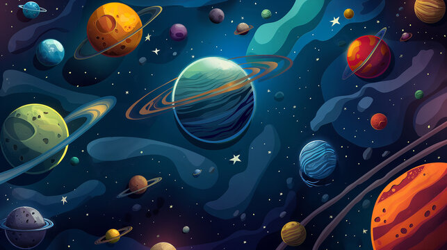 Ilustração planetas e espaço 