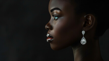 An African American woman with regal poise, depicted in a dignified profile view