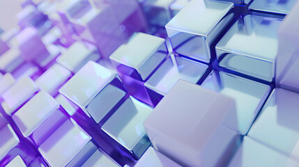 Abstract futuristic background with white cubes and a blue purple gradient, technology concept....