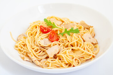 Spaghetti (pasta) with chicken fillet