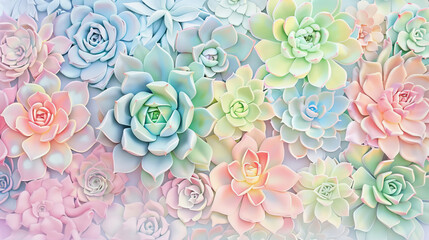abstract floral background with succulents in pastel colors
