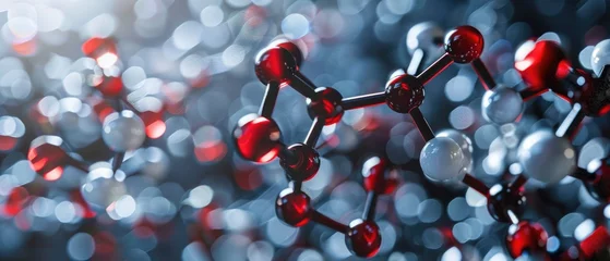 Foto op Plexiglas Artistic rendition of a caffeine molecule, emphasizing its complex structure and the arrangement of carbon, hydrogen, nitrogen, and oxygen atoms  3D illustration © Pungu x