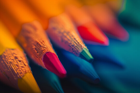 macro of colorful pencils