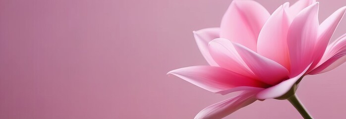 Fototapeta premium A pink flower with a blue background. The flower is the main focus of the image. The background is a light blue color, which creates a calming and peaceful mood. Concept of tranquility and beauty
