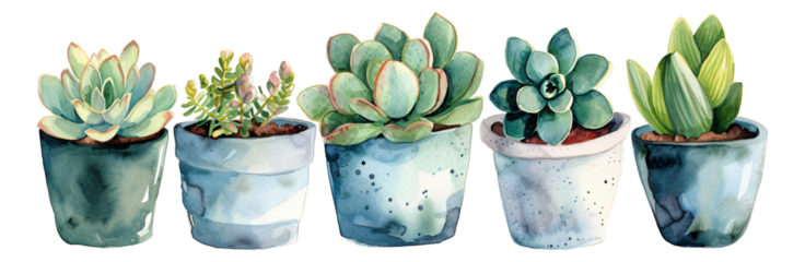 Watercolor style plant elements combination on a transparent background