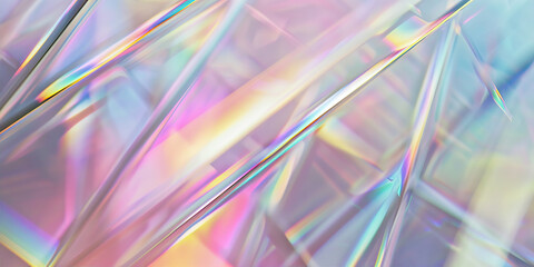A closeup of iridescent light, reflecting rainbow colors and creating an ethereal atmosphere. The...