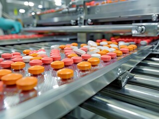 A closeup of a tablet coating process showing the final steps in solid dosage form production