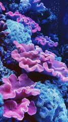 A coral reef with neon pink protective barriers, thriving in an underwater paradise