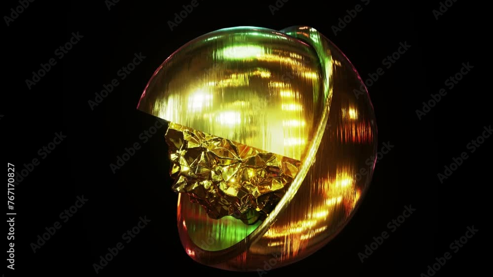 Aufkleber realistic looping 3d animation of the spinning shining precious gold crystal-like nugget inside of t
