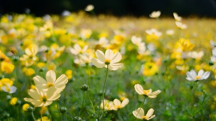Obraz premium Frame Shallow depth of field light yellow cosmos flowers field