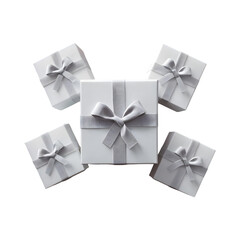 white gift boxes with ribbon png isolated on transparent background