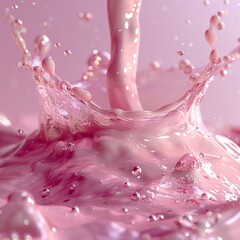 An intimate view of a glittering pink gel mid-splash, the droplets suspended in air, shimmering in the light ideal for skincare promotions.
