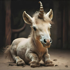 cute Unicorn baby against forest  background. Digital artwork. Ai generated - 767172855