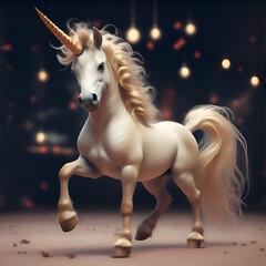 cute stunning Unicorn  emotion posing against miracle night background. Digital artwork. Ai generated