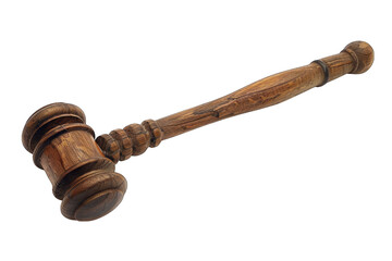 A gavel, representing the exercise of judicial authority and court decisions ,isolated on white background or transparent background. png cutout clipart - obrazy, fototapety, plakaty