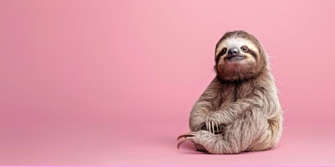 Naklejka premium Minimalist Image of a Sloth on Pink
