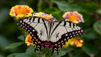 Geometry flower butterfly mesmerized by colorful patterns on lantana