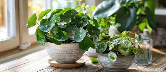 Green Indoor Plants: Pilea White Splash and Peperomioides