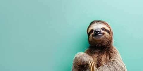 Obraz premium Minimalist Sloth on Teal Background