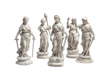 Classical statues depicting figures of justice, such as Lady Justice ,isolated on white background or transparent background. png cutout clipart - obrazy, fototapety, plakaty