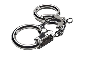 Handcuffs denoting law enforcement and restraint ,isolated on white background or transparent background. png cutout clipart - obrazy, fototapety, plakaty