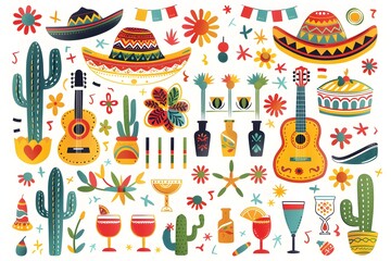 Cinco de Mayo themed party elements clipart set