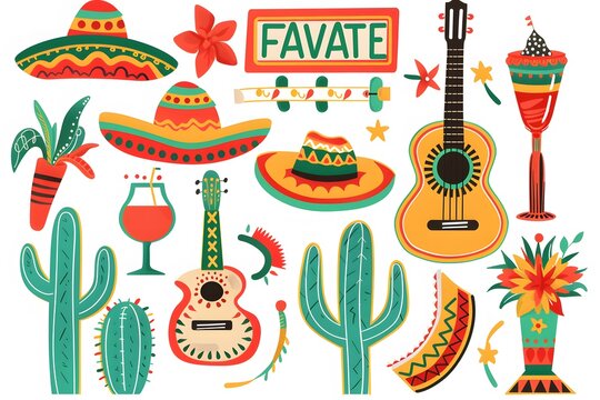 Cinco de Mayo themed party elements clipart set