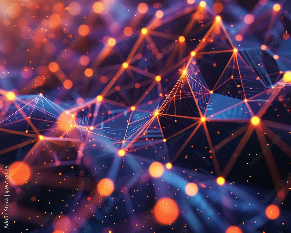 Poster holographic triangles pulsating on a dynamic virtual screen, representing the cuttingedge of geometr