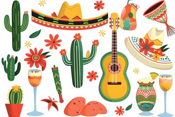 Cinco de Mayo themed party elements clipart set