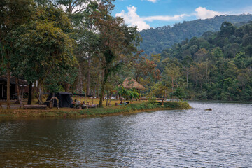 Fototapeta na wymiar Huai Ta Bo Reservoir and or Kep Nam Huai Ta Bo Camping Chonthaburi,Thailand.