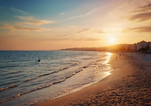 beach in sunset time, tilt shift soft effect