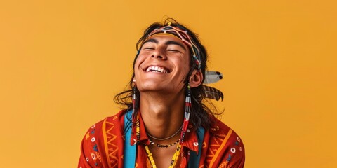 Obraz premium Joyful Native American on Orange