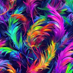 Fototapeta na wymiar Spectrum flourish, a cascade of neon feathers for vibrant textile designs