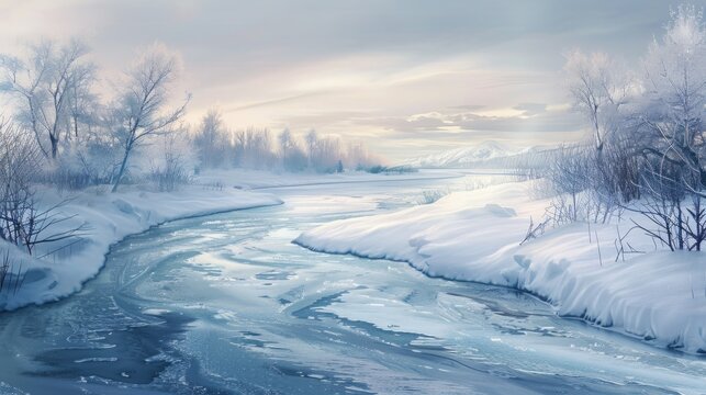 A River Flowing Through Snowy Landscape
