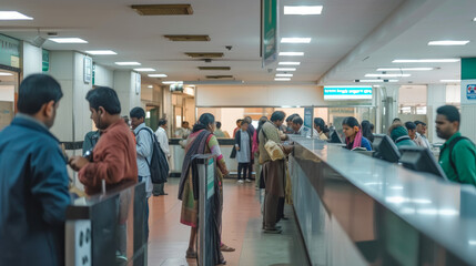 Indian Financial Institution: Busy Teller Counter Scene