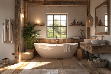 Cozy Mediterranean Bathroom with Warm Colors and Natural Wood Accents